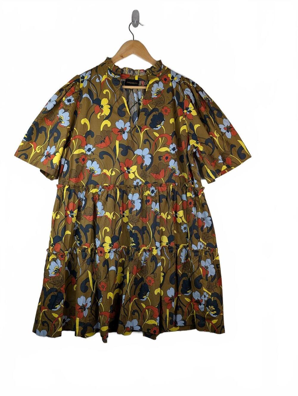 SugarLips 100% Cotton Folk Floral Print Dixie Short Sleeve Mini Dress Size 1X